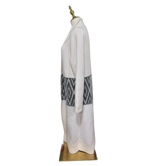 Bobeau Longline Open Front Cardigan Cream Geometric Knit Size M - Picture 4 of 10